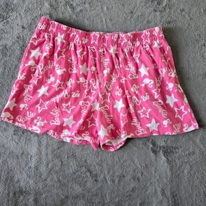 Hybrid Apparel Barbie Pink Sleep Shorts 2X Logo & Stars Print Pajama Lounge Pant